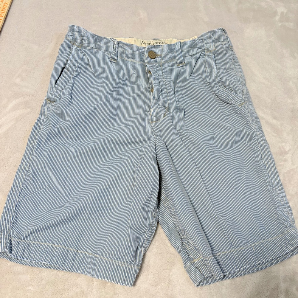 Y2K Abercrombie & Fitch Seersucker Striped Shorts Mens Blue 32 Cotton Casual
